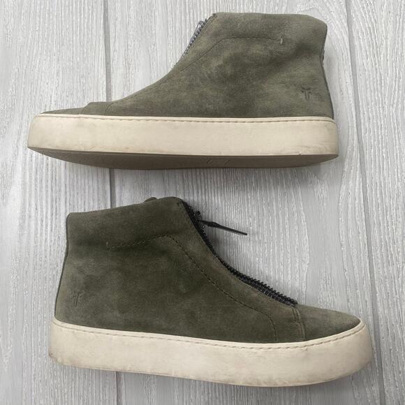 Frye Women's Lena Olive Green Zip Oiled Suede High Top Sneakers Size 5.5 - Picture 7 of 10